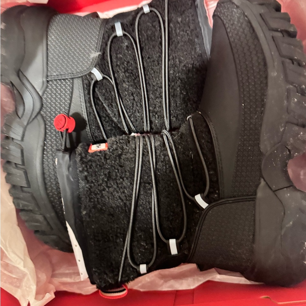 Hunter Black and Red Winter Boots